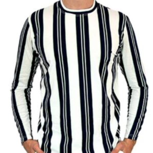 Jimmy Stuart - Bermuda Navy/Green Stripe Cotton L/S T-Shirt
