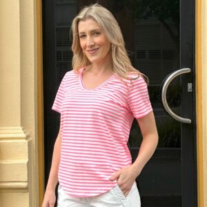 Monaco Jeans - Sunny Short Sleeve Tee Pink Stripe