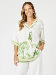 Hammock and Vine - Amazon Print V Neck Top Green Multi