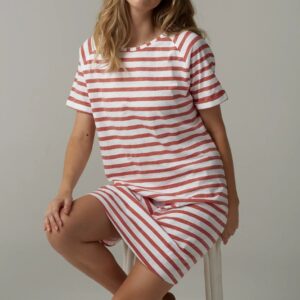 cloth + paper + scissors - The Stripe Cotton Tee Shirt Dress - White/Terracotta